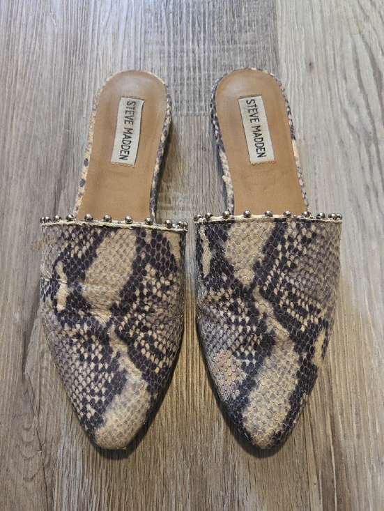 Steve Madden Shoes - Steve Madden Snake-Print Pointed Slide Mules with Stud Trim